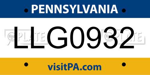 LLG0932 Pennsylvania License Plate