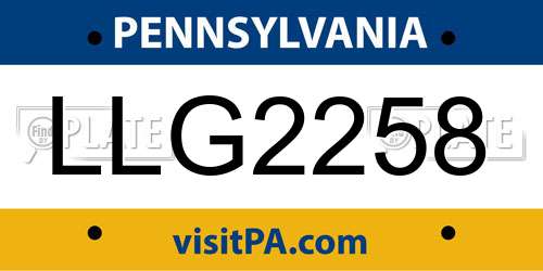 LLG2258 Pennsylvania License Plate