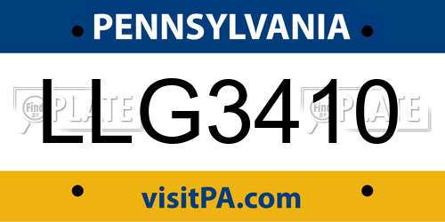 LLG3410 Pennsylvania License Plate
