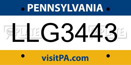 LLG3443 Pennsylvania License Plate