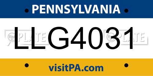 LLG4031 Pennsylvania License Plate