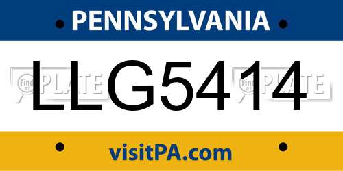 LLG5414 Pennsylvania License Plate