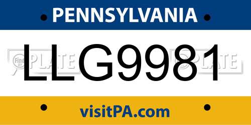 LLG9981 Pennsylvania License Plate