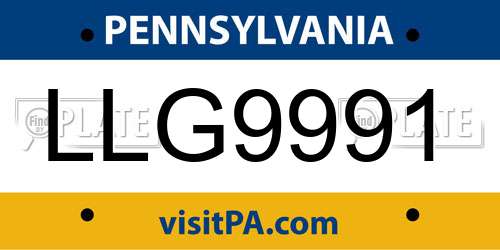 LLG9991 Pennsylvania License Plate