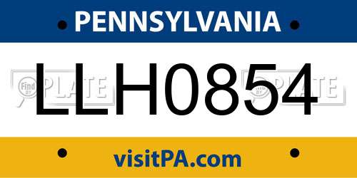 LLH0854 Pennsylvania License Plate