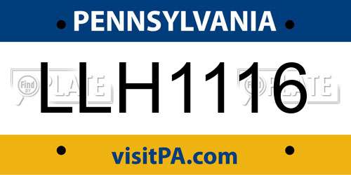 LLH1116 Pennsylvania License Plate