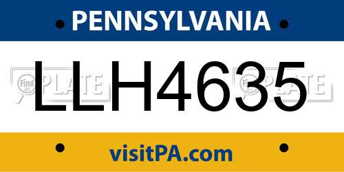 LLH4635 Pennsylvania License Plate
