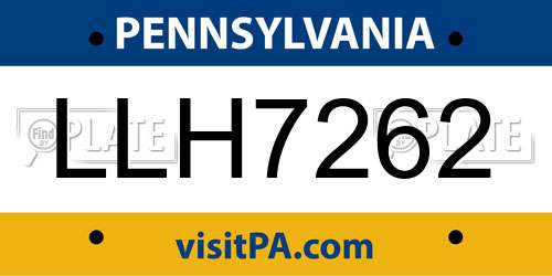 LLH7262 Pennsylvania License Plate