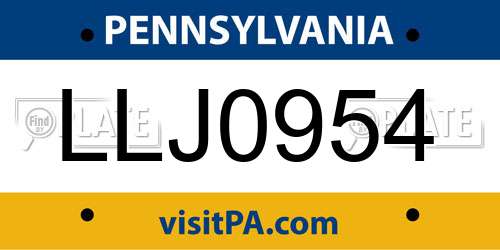LLJ0954 Pennsylvania License Plate