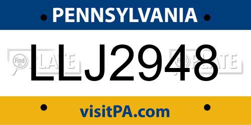 LLJ2948 Pennsylvania License Plate