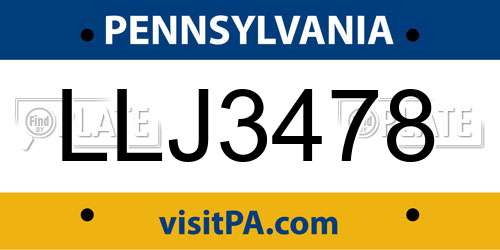 LLJ3478 Pennsylvania License Plate