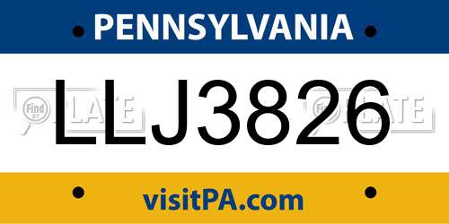 LLJ3826 Pennsylvania License Plate