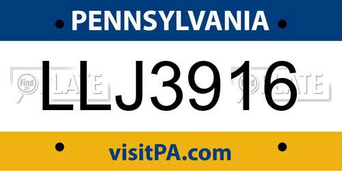 LLJ3916 Pennsylvania License Plate