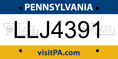 LLJ4391 Pennsylvania License Plate