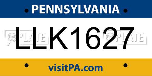 LLK1627 Pennsylvania License Plate