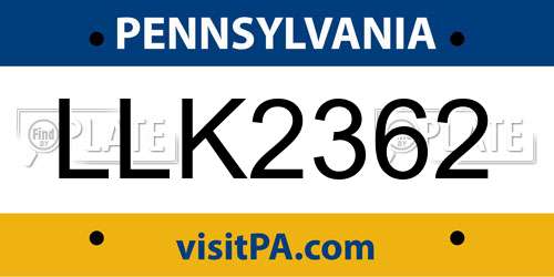 LLK2362 Pennsylvania License Plate