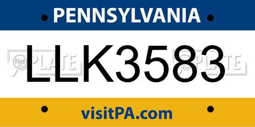 LLK3583 Pennsylvania License Plate
