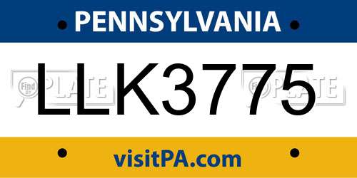 LLK3775 Pennsylvania License Plate