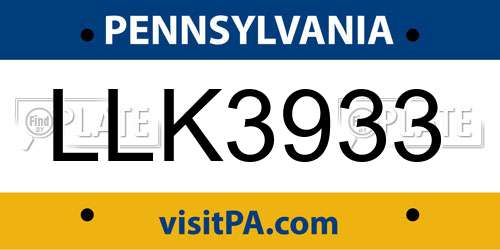 LLK3933 Pennsylvania License Plate