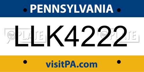 LLK4222 Pennsylvania License Plate