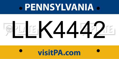 LLK4442 Pennsylvania License Plate