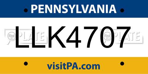 LLK4707 Pennsylvania License Plate