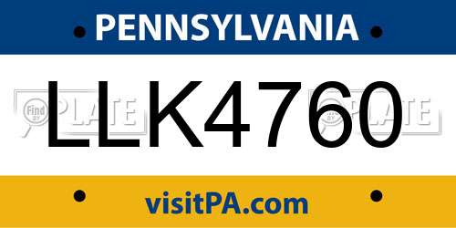 LLK4760 Pennsylvania License Plate