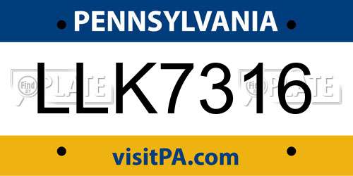 LLK7316 Pennsylvania License Plate