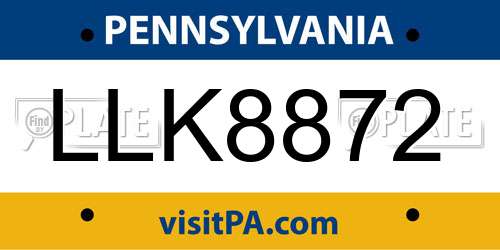 LLK8872 Pennsylvania License Plate