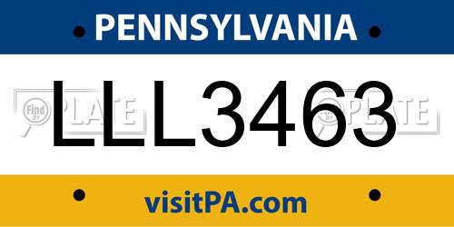 LLL3463 Pennsylvania License Plate