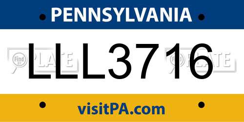 LLL3716 Pennsylvania License Plate