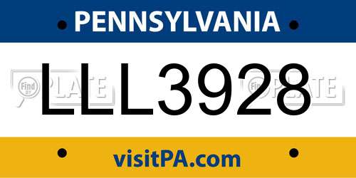 LLL3928 Pennsylvania License Plate