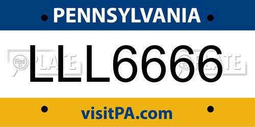 LLL6666 Pennsylvania License Plate