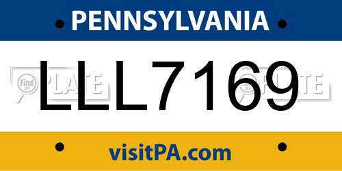 LLL7169 Pennsylvania License Plate