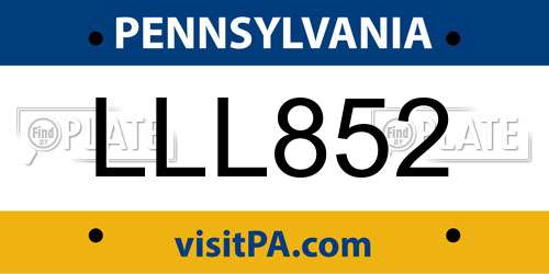 LLL852 Pennsylvania License Plate