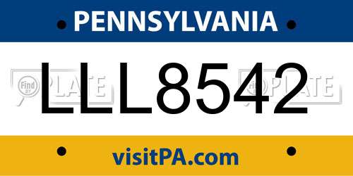 LLL8542 Pennsylvania License Plate