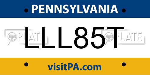 LLL85T Pennsylvania License Plate