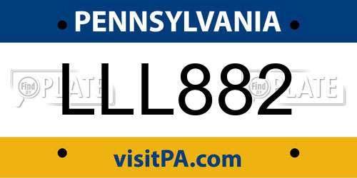 LLL882 Pennsylvania License Plate