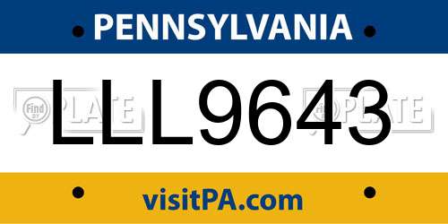 LLL9643 Pennsylvania License Plate