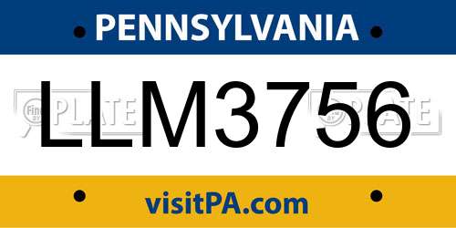 LLM3756 Pennsylvania License Plate