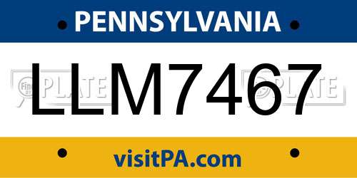 LLM7467 Pennsylvania License Plate