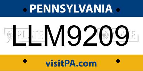 LLM9209 Pennsylvania License Plate