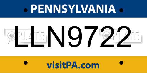 LLN9722 Pennsylvania License Plate