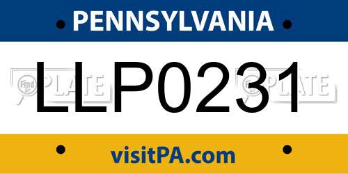 LLP0231 Pennsylvania License Plate