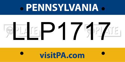 LLP1717 Pennsylvania License Plate