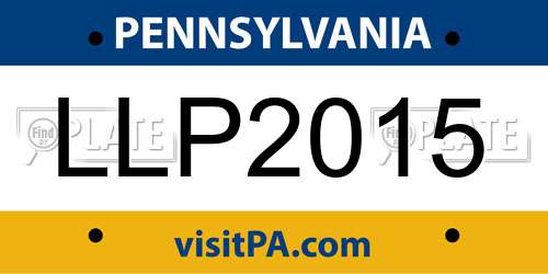 LLP2015 Pennsylvania License Plate