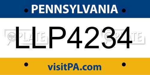 LLP4234 Pennsylvania License Plate