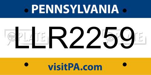 LLR2259 Pennsylvania License Plate