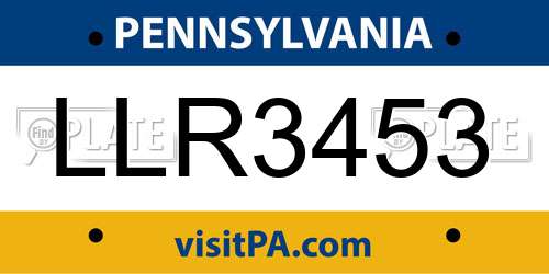 LLR3453 Pennsylvania License Plate
