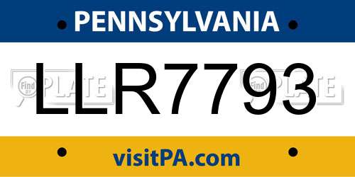 LLR7793 Pennsylvania License Plate
